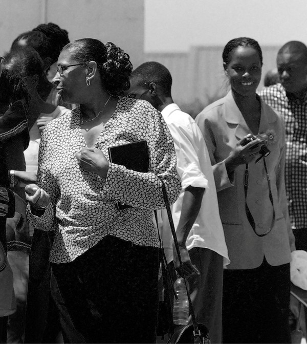 Gathering outside before the program