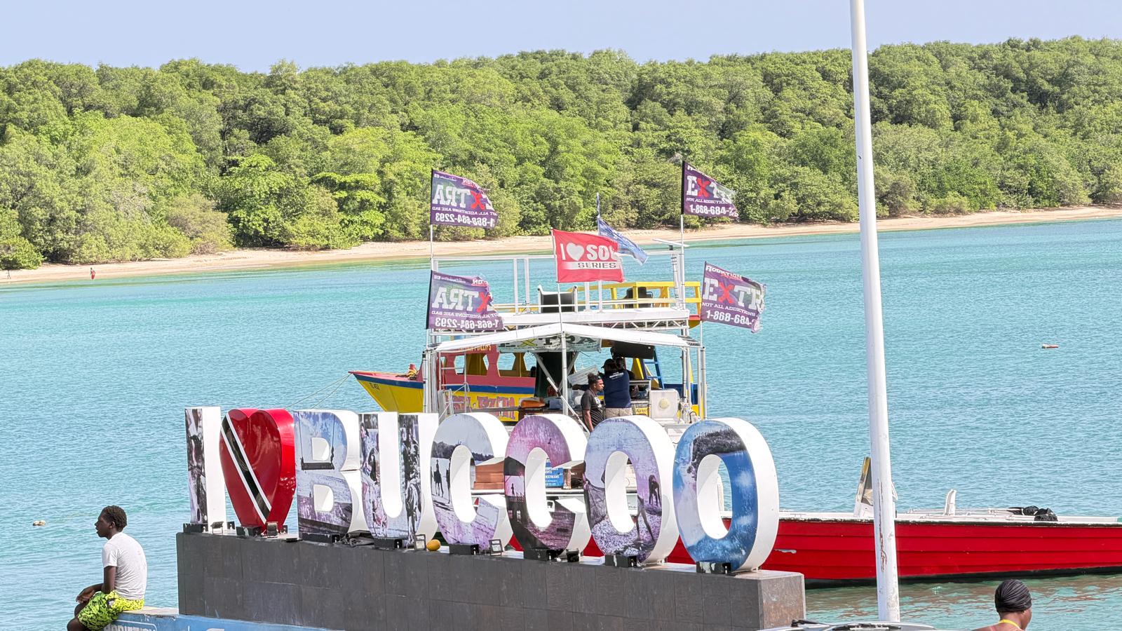 I Love Buccoo sign at the bay